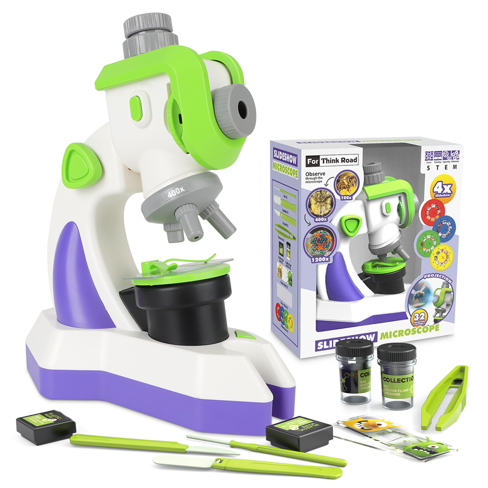 Microscopio para niños 100x 400x 1200x Kit de microscopio portátil con luz LED y portaobjetos Kit científico educativo para principiantes Juguetes educativos de estudio