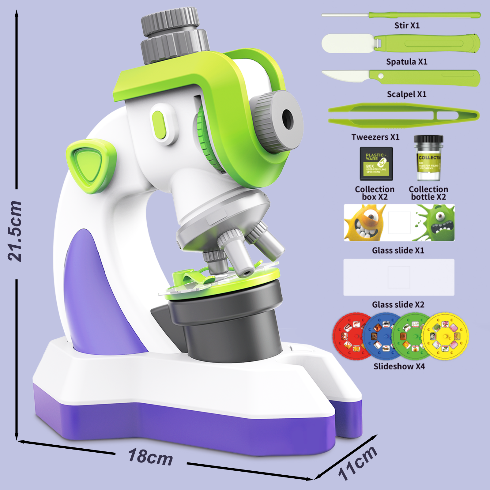 Microscopio para niños 100x 400x 1200x Kit de microscopio portátil con luz LED y portaobjetos Kit científico educativo para principiantes Juguetes educativos de estudio