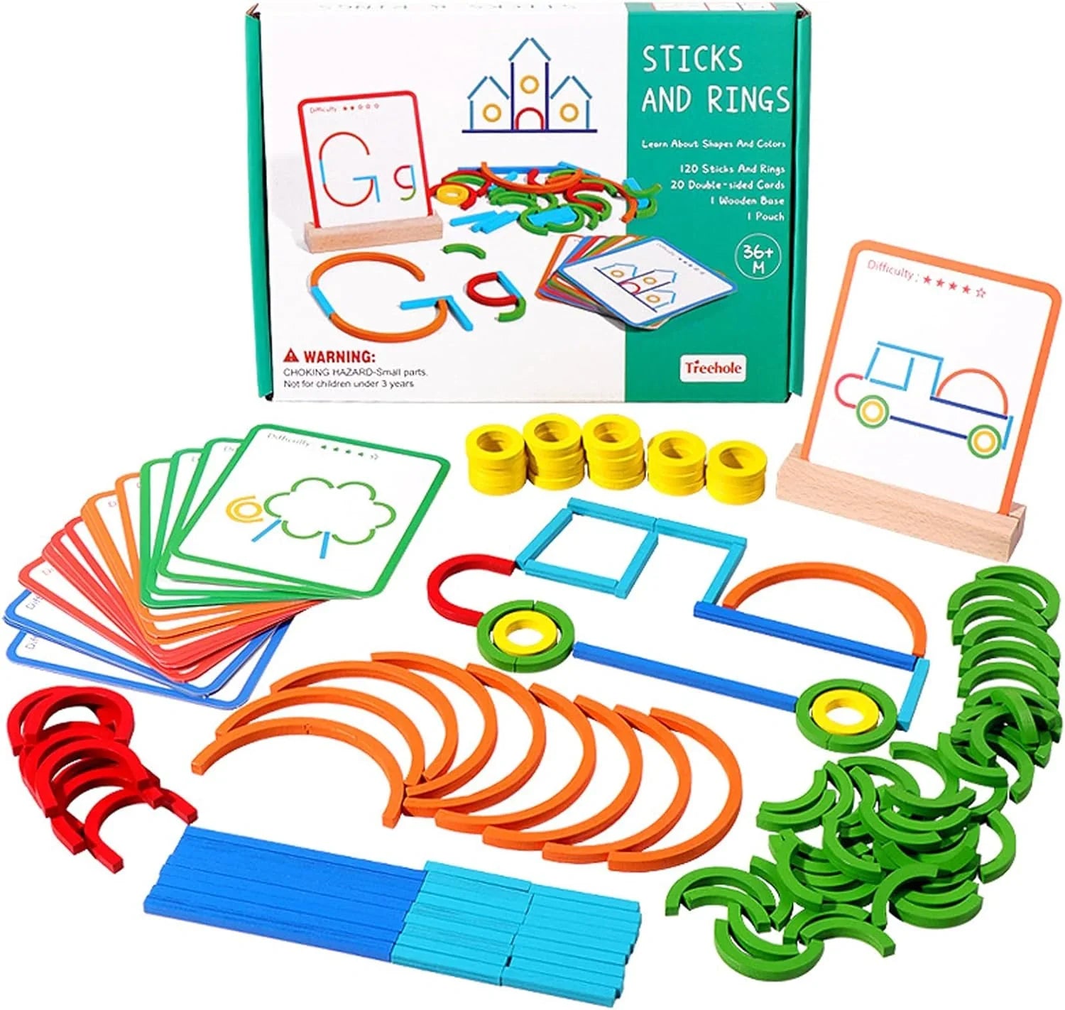 Fidtoy Wooden Sticks and Rings Pattern Matching Puzzle Cards – Memory and Cognitive Skill Toy for Kids