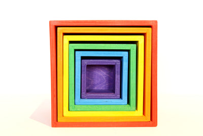 Fidtoy Cajas Apilables de Arcoíris, Juguete de Madera Encajable para Niños de 3+ años