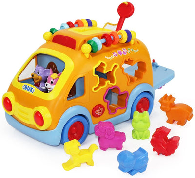 Fidtoy Musical Activity Bus Toy with Animal Puzzle for Toddlers