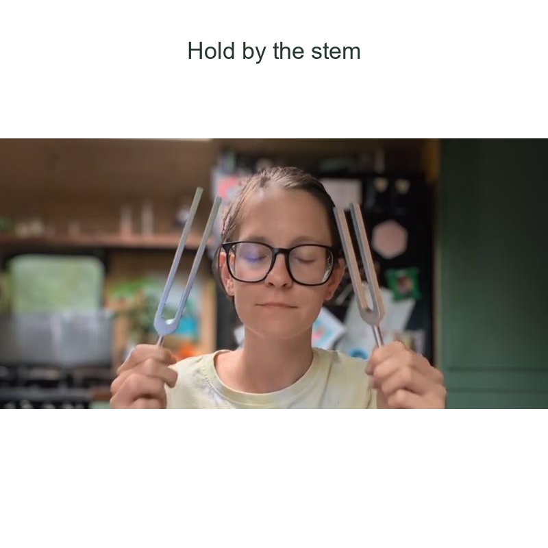 Holding two tuning forks by their stems during a quiet listening moment