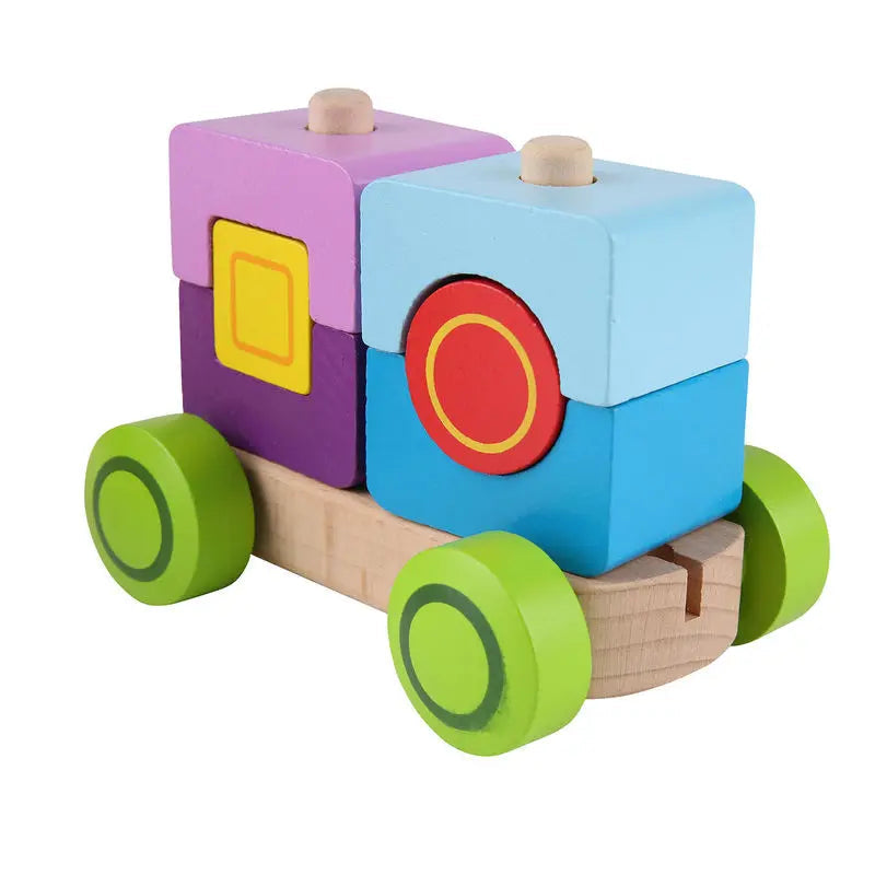 Fidtoy Wooden Block Train Toy 17PCS Toddler Stacking Learning Set