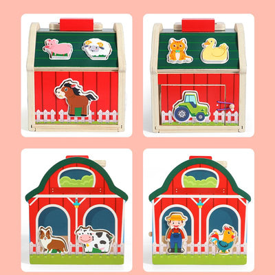 Wooden Barn Shape Sorter - Farm Animal Puzzle and Fine Motor Activity
