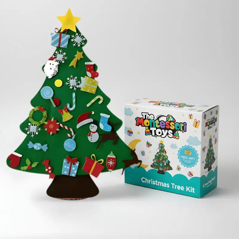 Árbol de Navidad de Fieltro Fidtoy para Niños – Decoración Navideña de Bricolaje de 94 cm con 26 Adornos de Fieltro Interactivos
