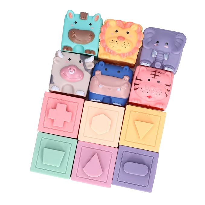 Fidtoy Blocs de construction en silicone pour bébé – Jouets sensoriels souples à empiler pour bébés et tout-petits
