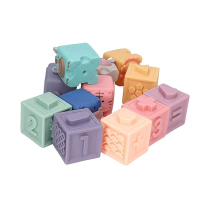 Fidtoy Blocs de construction en silicone pour bébé – Jouets sensoriels souples à empiler pour bébés et tout-petits