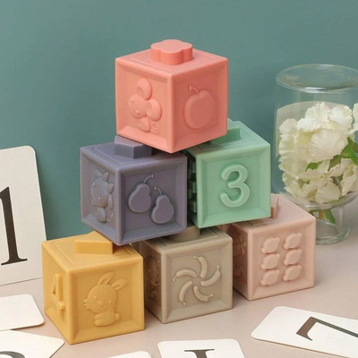 Fidtoy Blocs de construction en silicone pour bébé – Jouets sensoriels souples à empiler pour bébés et tout-petits