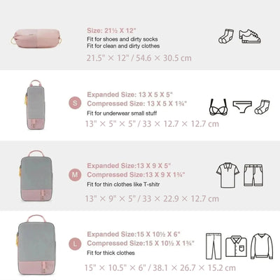 Foviel T1 Compression Packing Cubes Set | 6-Piece Expandable Travel Organizers