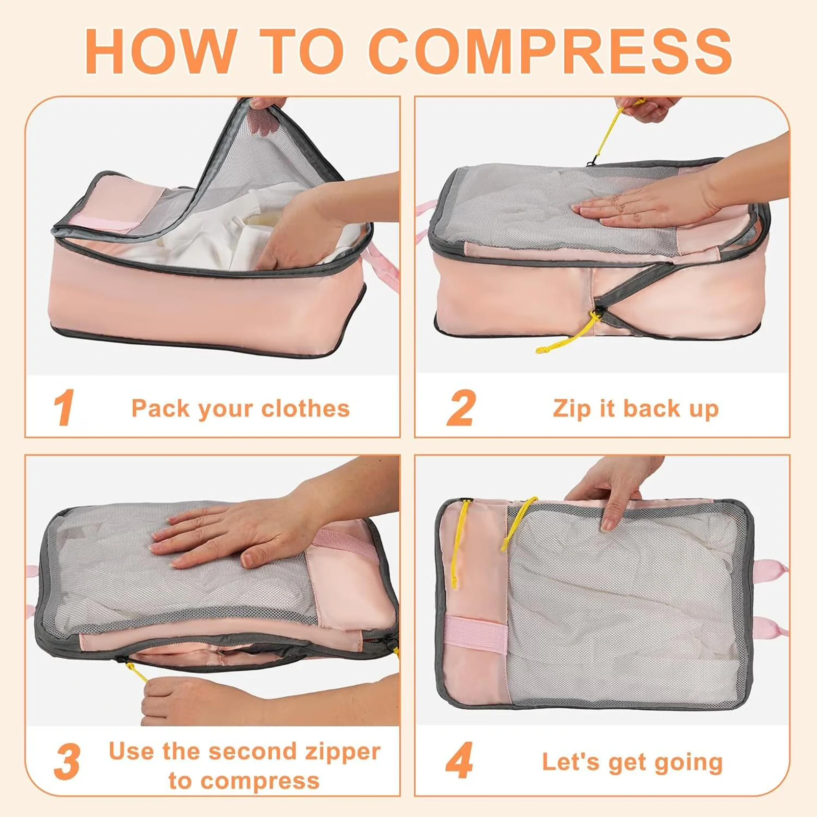 Foviel T1 Compression Packing Cubes Set | 6-Piece Expandable Travel Organizers
