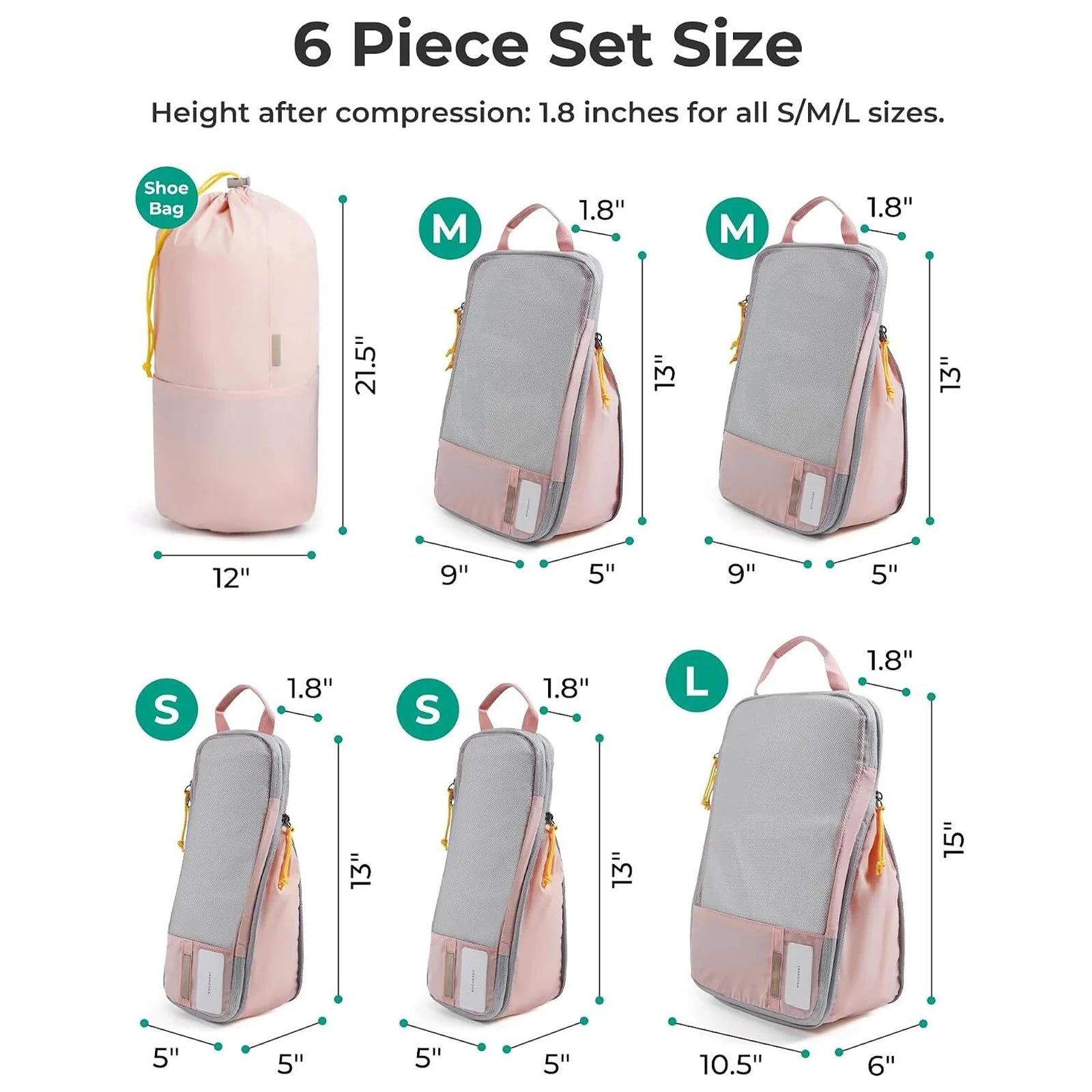 Foviel T1 Compression Packing Cubes Set | 6-Piece Expandable Travel Organizers