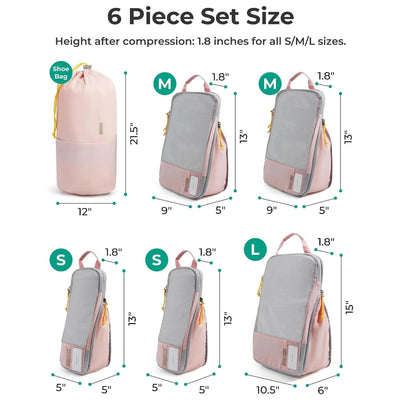 Foviel T1 Compression Packing Cubes Set | 6-Piece Expandable Travel Organizers