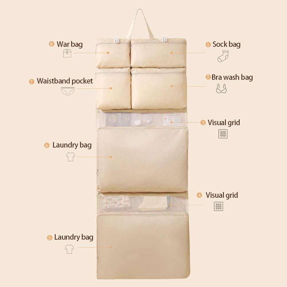 Foviel W1 Fold-Out Travel Wardrobe | 8-Compartment Hanging Organizer