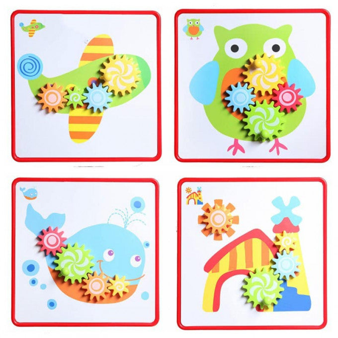 Fidtoy 2 in 1 Creative Gear Art, Plastic Gear Art Drawing Set with 9 Gear Buttons, 12 Pictures and Storage Box, Fine Motor Creative Pattern Toy Ages 3+