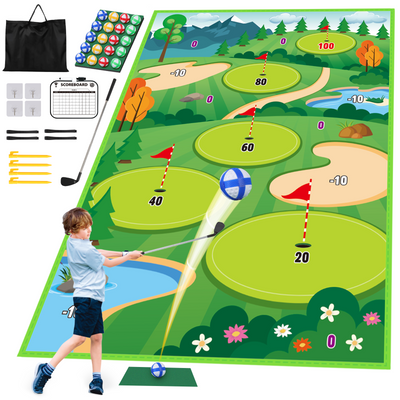 Jeu de golf d'adresse en extérieur avec tapis de practice pour enfants