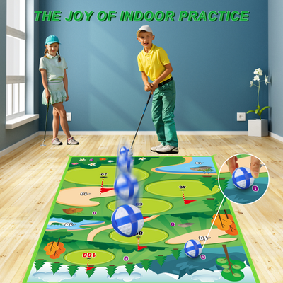 Jeu de golf d'adresse en extérieur avec tapis de practice pour enfants