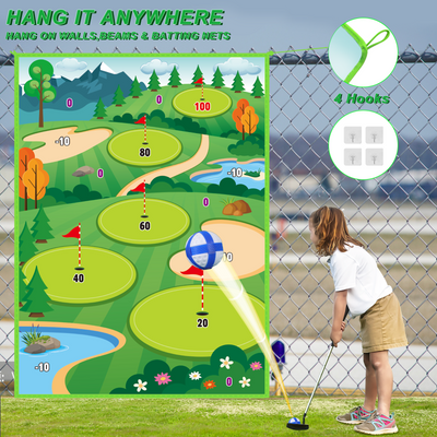 Jeu de golf d'adresse en extérieur avec tapis de practice pour enfants