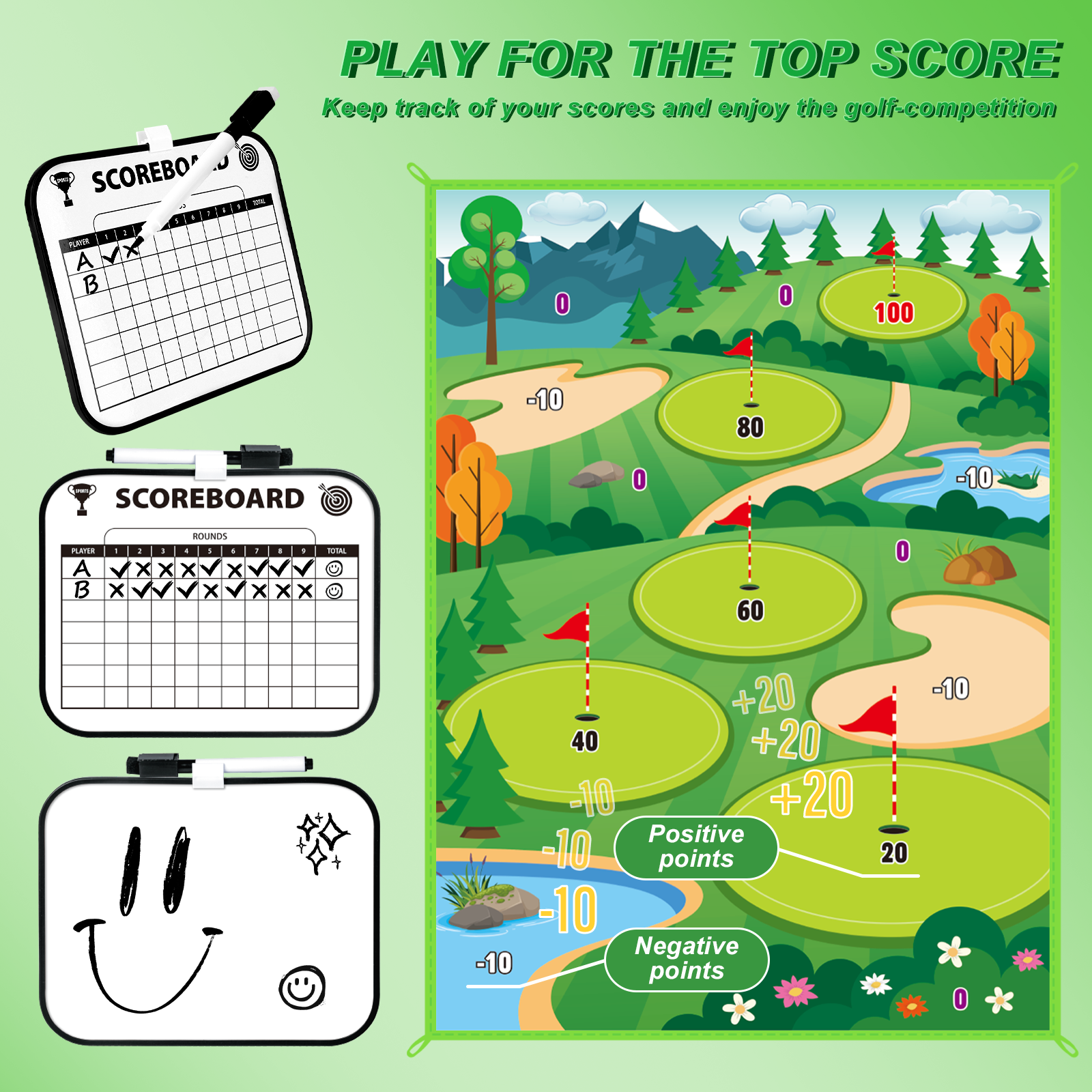 Jeu de golf d'adresse en extérieur avec tapis de practice pour enfants