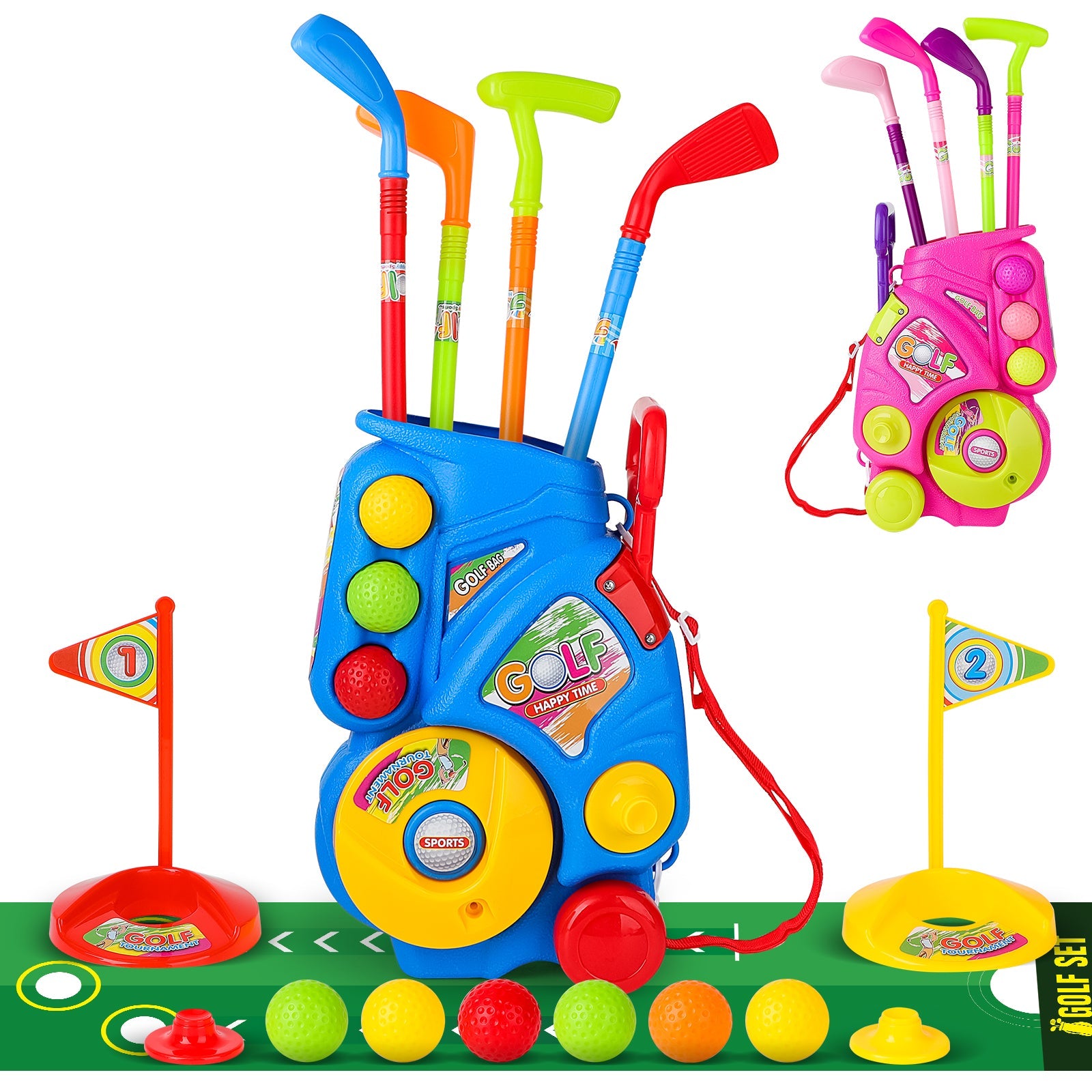 Set de palos de golf de juguete para deportes al aire libre y en interiores, juego de jardín para niños pequeños de 3, 4 y 5 años