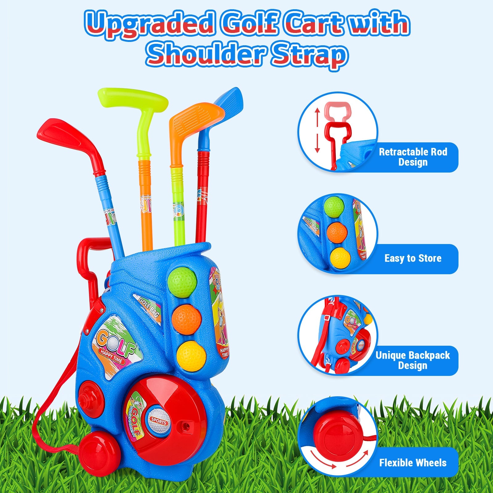 Set de palos de golf de juguete para deportes al aire libre y en interiores, juego de jardín para niños pequeños de 3, 4 y 5 años