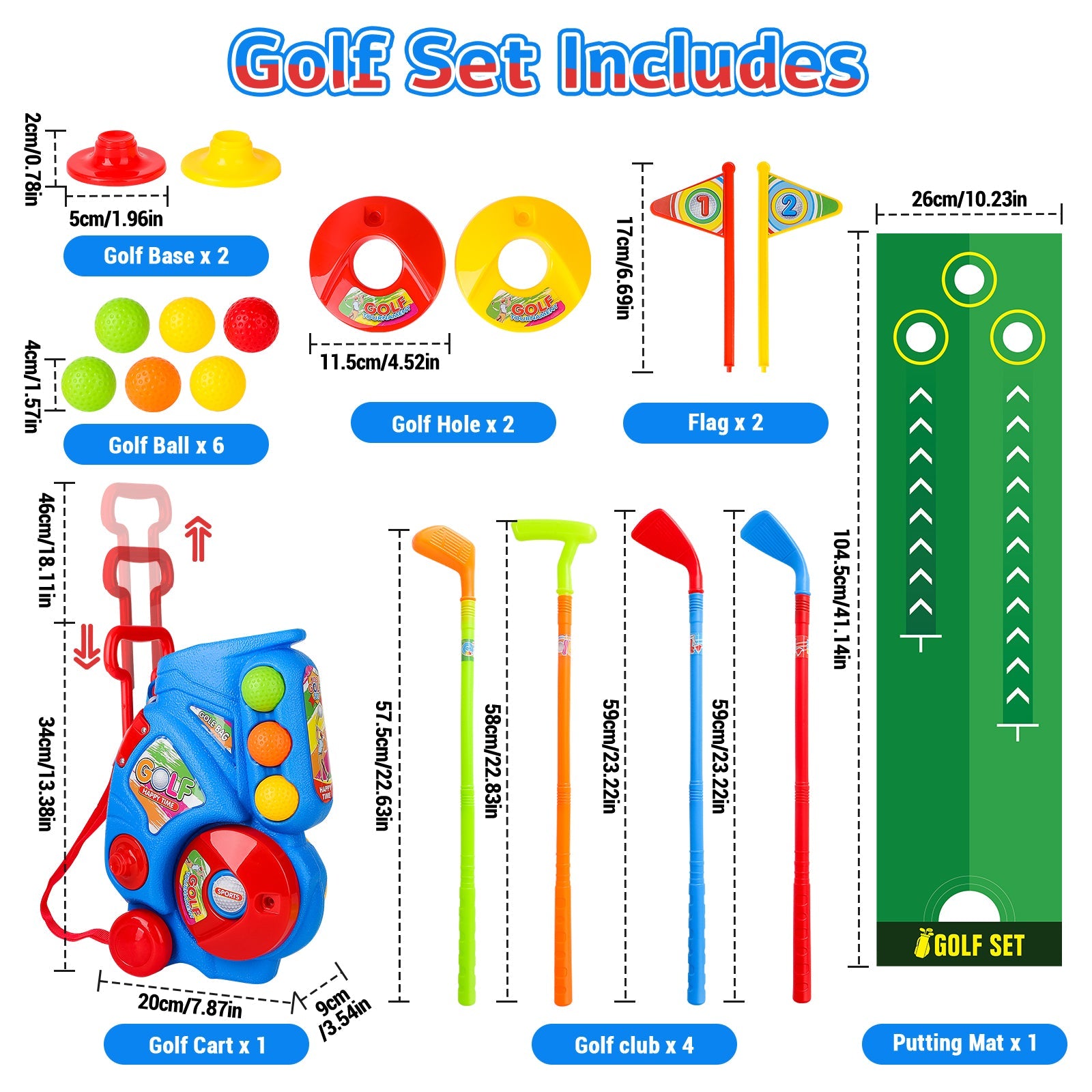 Set de palos de golf de juguete para deportes al aire libre y en interiores, juego de jardín para niños pequeños de 3, 4 y 5 años