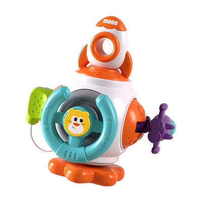 Fidtoy Rocket Montessori Busy Cube for Babies – 6-Sided Sensory Activity Cube with Spinner, Press Button, Pull Rocket, Steering Wheel, Simulated Plug, and Space Play
