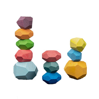 Juguete Montessori de Bloques de Construcción de Piedras de Madera Coloreadas (Coordinación y Concentración)