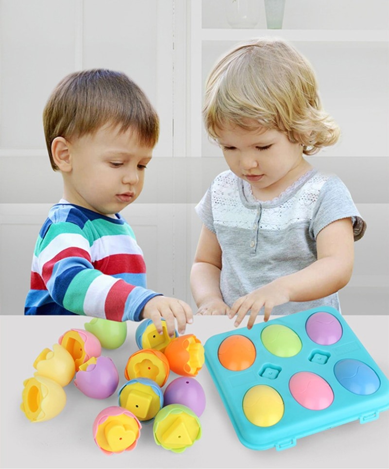 Fidtoy Dinosaur Matching Eggs Toy for Toddlers – Montessori Shape Sorting Learning Eggs Set