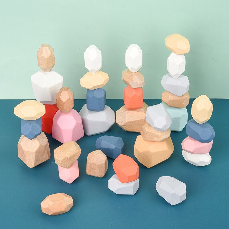 Juguete Montessori de Bloques de Construcción de Piedras de Madera Coloreadas (Coordinación y Concentración)