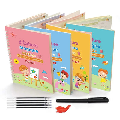 Fidtoy Magic Practice Copybook for Kids – Reusable Handwriting Workbook Set with Grooved Writing Pages, Disappearing Ink Pen, French Writing Practice, and Calligraphy Learning