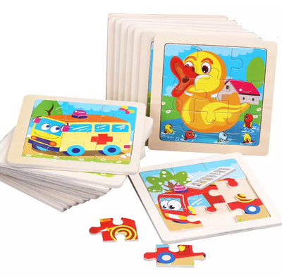 Fidtoy Wooden Puzzle Set for Toddlers – 10 Pack Montessori Animal & Vehicle Learning Puzzles