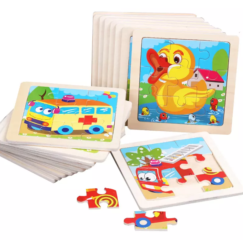 Fidtoy Wooden Puzzle Set for Toddlers – 10 Pack Montessori Animal & Vehicle Learning Puzzles
