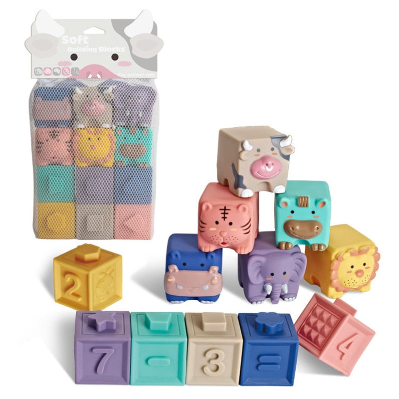 Fidtoy Blocs de construction en silicone pour bébé – Jouets sensoriels souples à empiler pour bébés et tout-petits