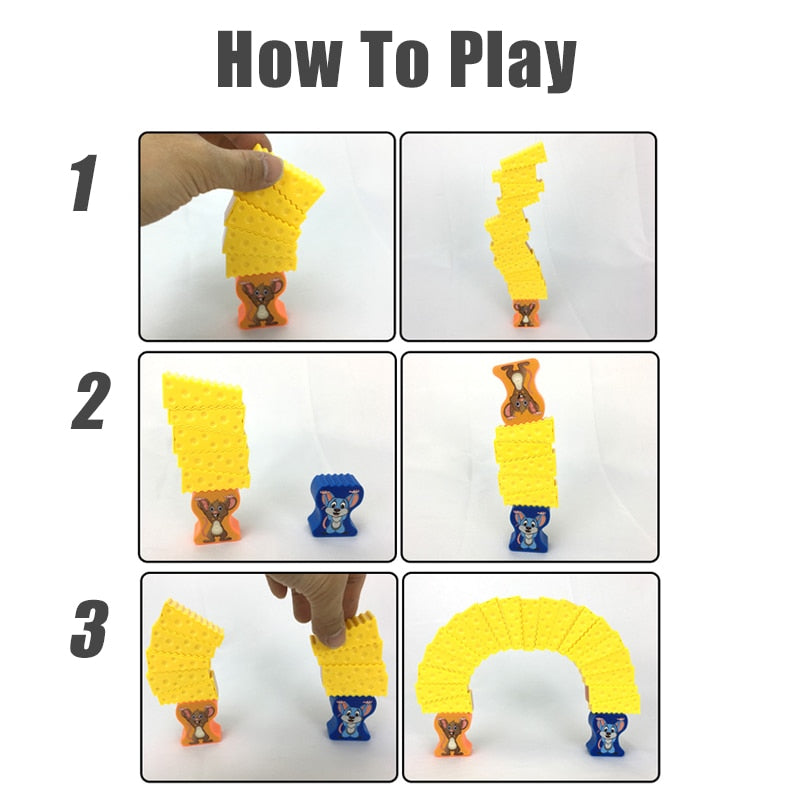 Jeu de Construction et d'Empilement Blocs de Fromage et Souris