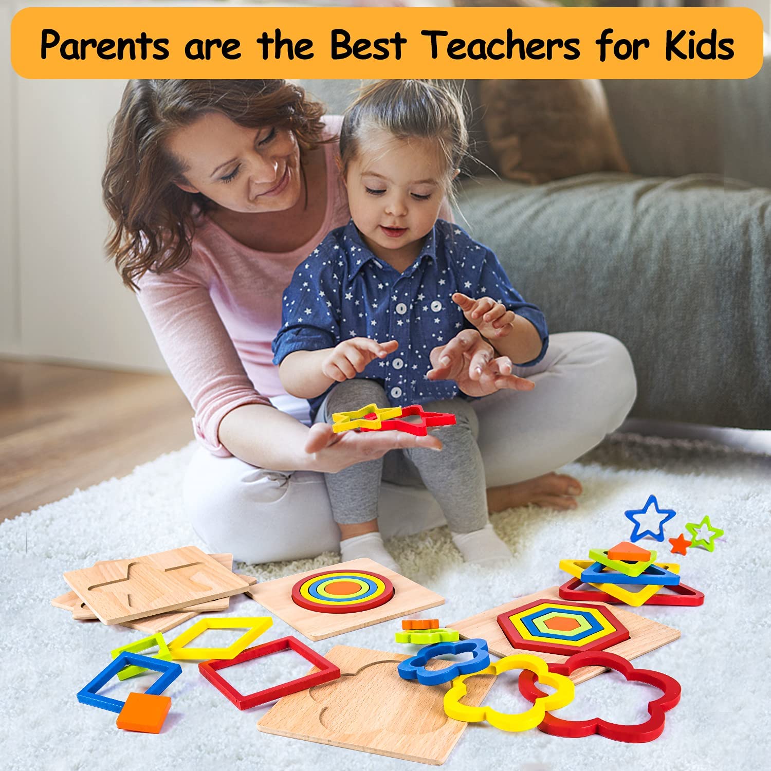 Fidtoy Puzzle en Bois pour Tout-Petits – Jouet Éducatif Montessori d'Apprentissage des Formes pour Enfants de 1 à 6 Ans