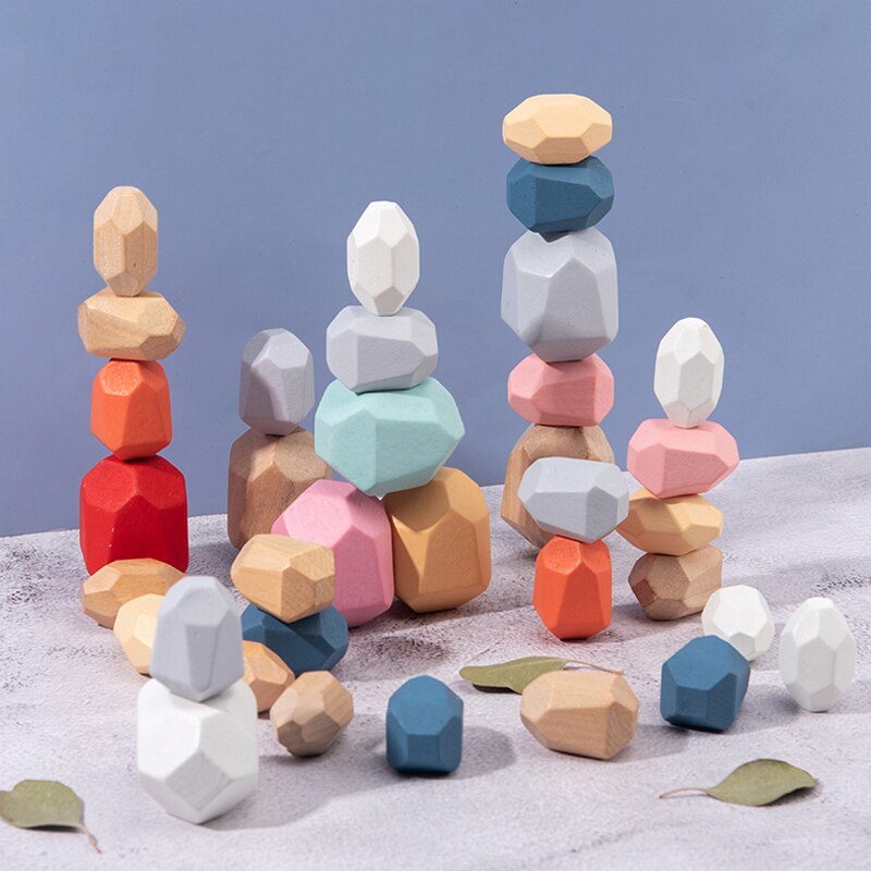 Juguete Montessori de Bloques de Construcción de Piedras de Madera Coloreadas (Coordinación y Concentración)