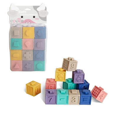 Fidtoy Blocs de construction en silicone pour bébé – Jouets sensoriels souples à empiler pour bébés et tout-petits