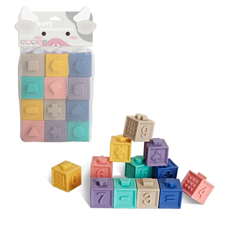 Fidtoy Blocs de construction en silicone pour bébé – Jouets sensoriels souples à empiler pour bébés et tout-petits