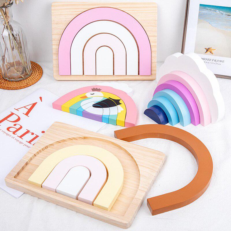 Juego de bloques de madera creativos Fidtoy - Juguete Montessori de apilamiento arcoíris y construcción imaginativa