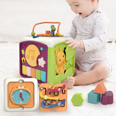 Fidtoy Interactive Baby Activity Cube – Musical Sensory Learning Cube with Piano Keys, Xylophone, Shape Sorting, Motion Sounds, Lights, and 28+ Melodies