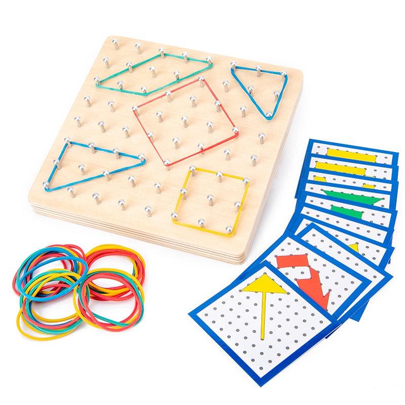 Fidtoy Wooden Geoboard Shapes Game – Kids Math & Geometry Learning Toy with Rubber Bands
