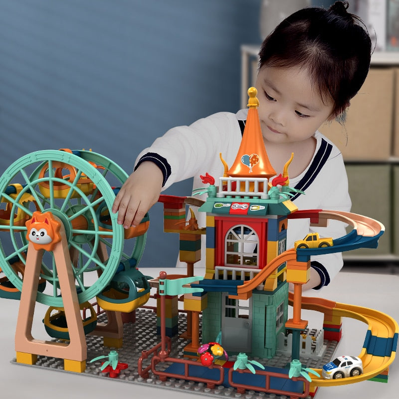 Fidtoy Building Blocks Car Run Set – Circuit à billes STEM pour enfants