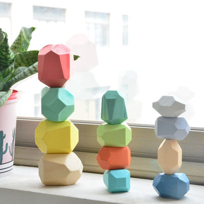 Juguete Montessori de Bloques de Construcción de Piedras de Madera Coloreadas (Coordinación y Concentración)