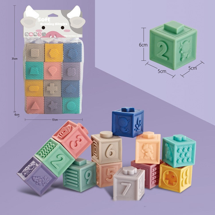 Fidtoy Blocs de construction en silicone pour bébé – Jouets sensoriels souples à empiler pour bébés et tout-petits