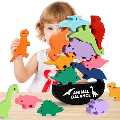 Bloques de equilibrio apilables de madera Montessori de dinosaurios
