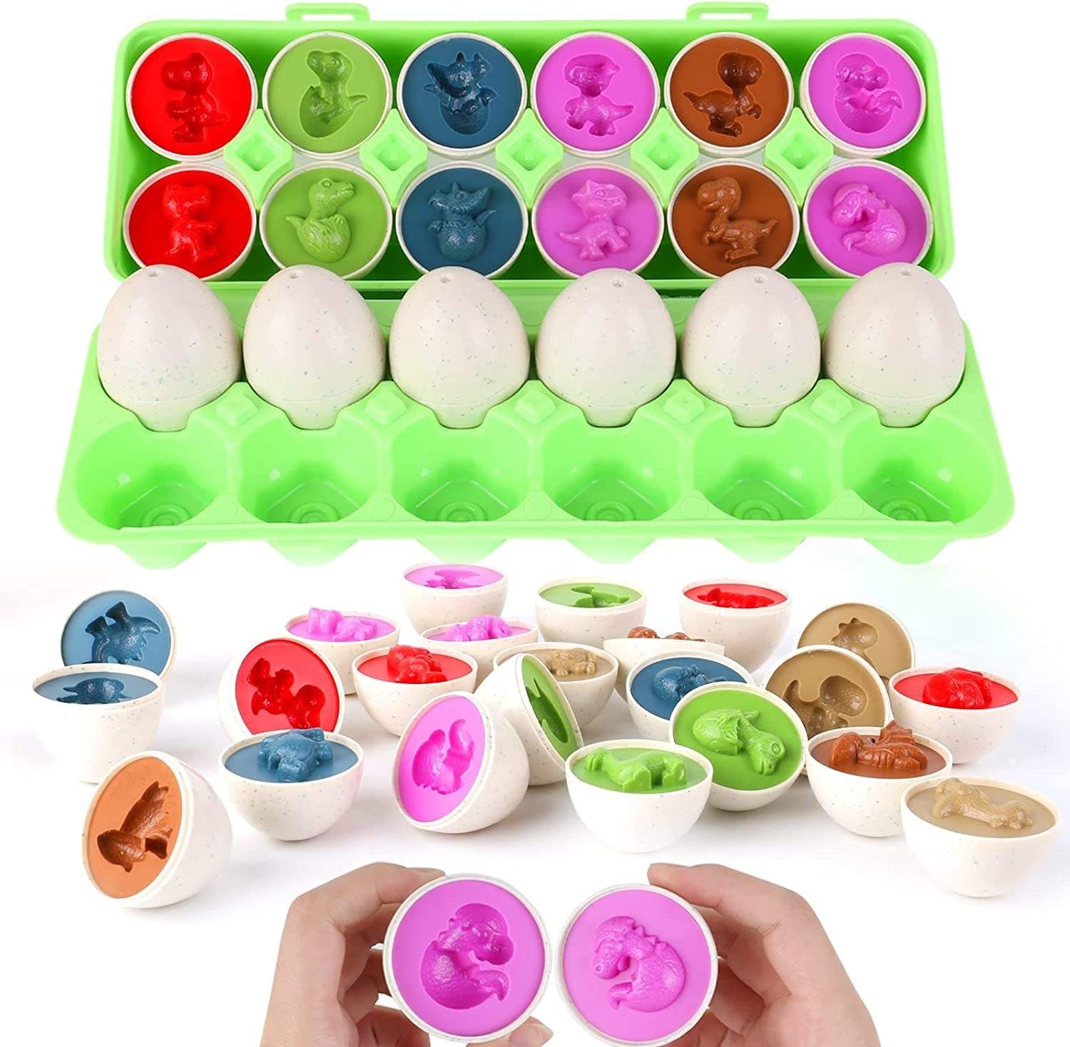 Fidtoy Dinosaur Matching Eggs Toy for Toddlers – Montessori Shape Sorting Learning Eggs Set