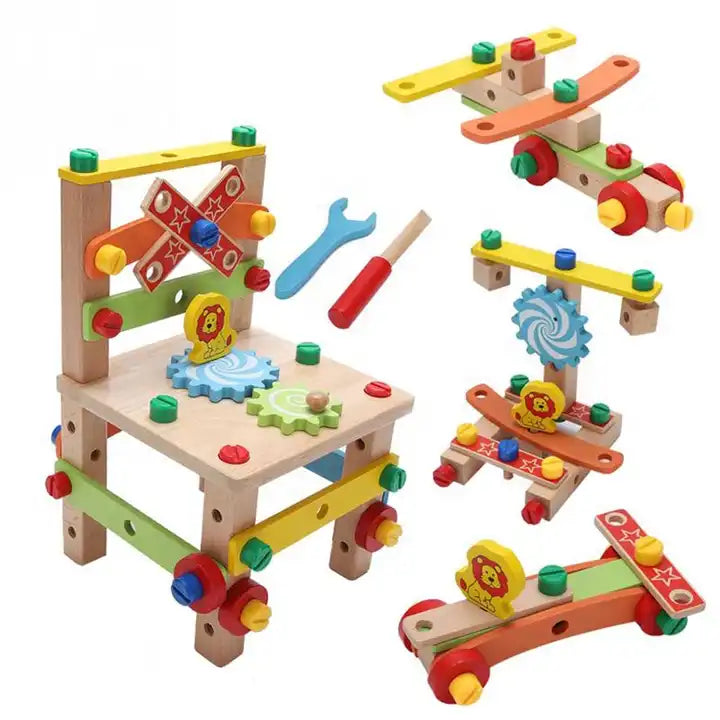Fidtoy Juego de construcción de silla de madera Juguete de construcción Montessori