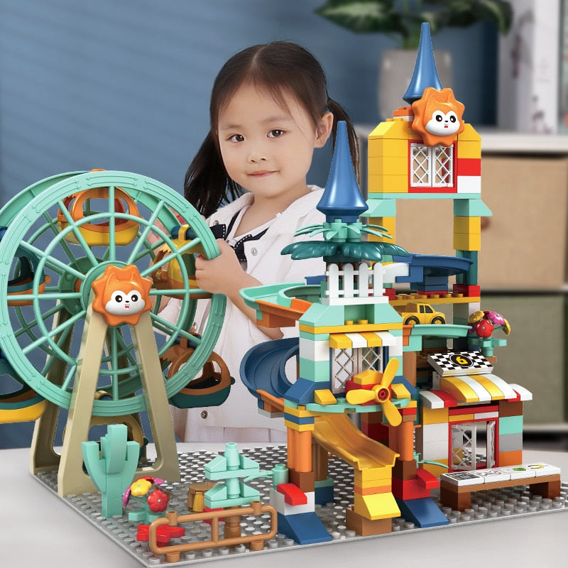 Fidtoy Building Blocks Car Run Set – Circuit à billes STEM pour enfants