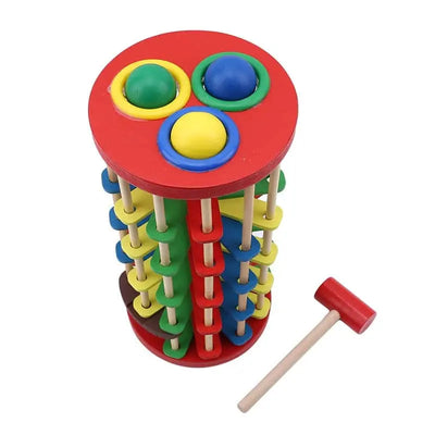 Fidtoy Deluxe Knock, Pound & Roll Hammering Tower – Montessori Wooden Toy for Toddlers