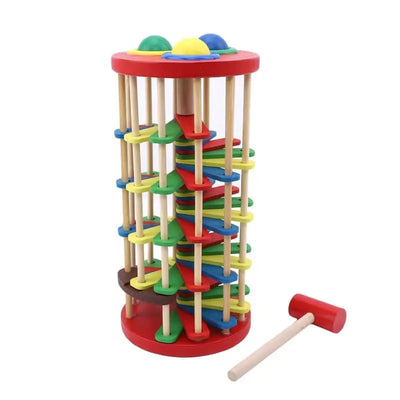 Fidtoy Deluxe Knock, Pound & Roll Hammering Tower – Montessori Wooden Toy for Toddlers